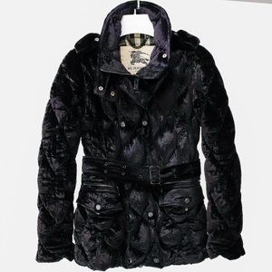 Burberry Black Silk Velvet Puffer Jacket